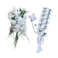 Magideal - Juego De Decoración Para Coche De Boda Y Lazos, Románticos, De Fácil Instalación, Cintas Para Coche De Boda, Flores De Simulación Para Suministros De Blanco