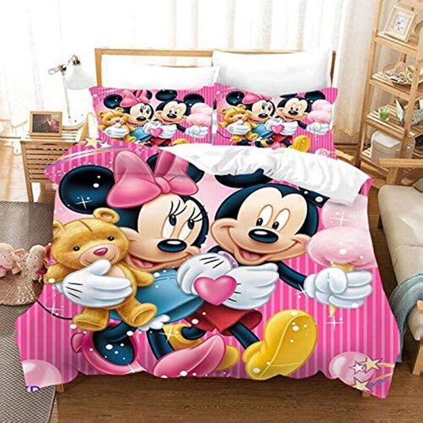 Mickey Minnie Mouse Cartoon Donut Duvet Cover Bedding Set 3-Piece Bedding Set (1 Duvet Cover + 2 Pillow Shams)