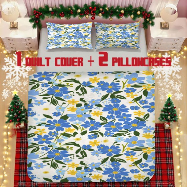 Floral Decorative Printed Bedding Set Polyester Fabric Ideal for Bedroom or Guest Room Unique Holiday Gift Choice