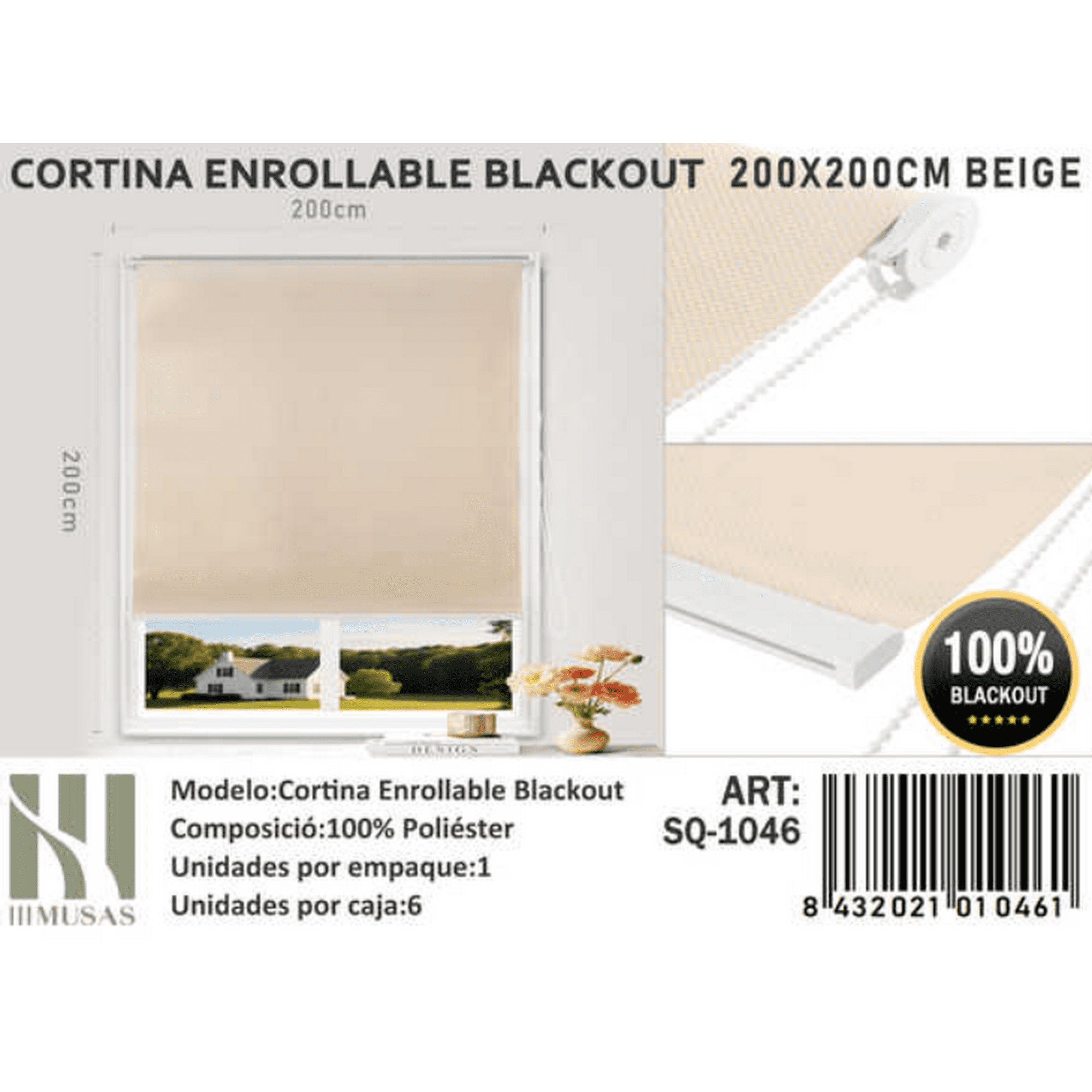 Tecnocasa - Cortina Roller Blackout 200x200cm Beige -1046