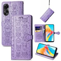 Funda Cartera Foxdock Para Oppo A78 4G , Flip Pu Con Relieve De Gatos Y Perros, Tarjetero Y Soporte