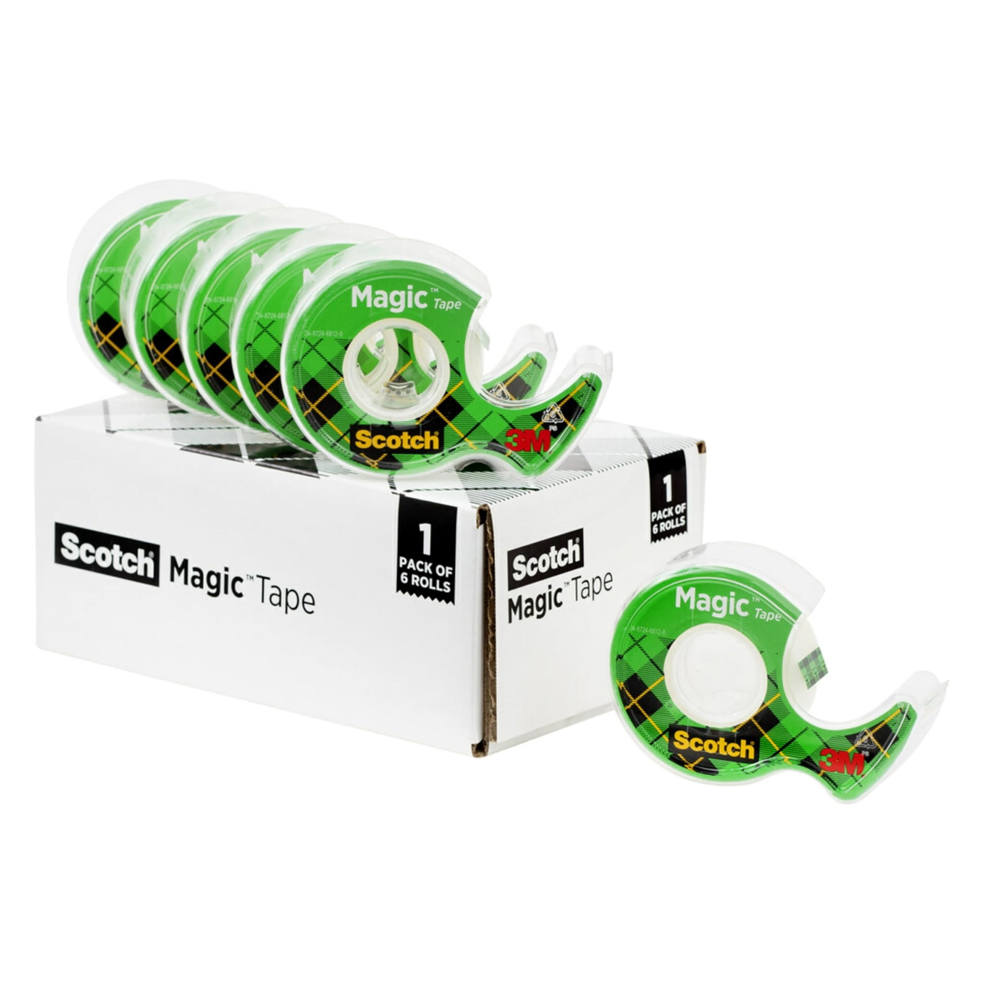 Cinta Adhesiva Scotch Magic Invisible De 19 Mm X 16,5 M Con Dispensador, 6 Rollos