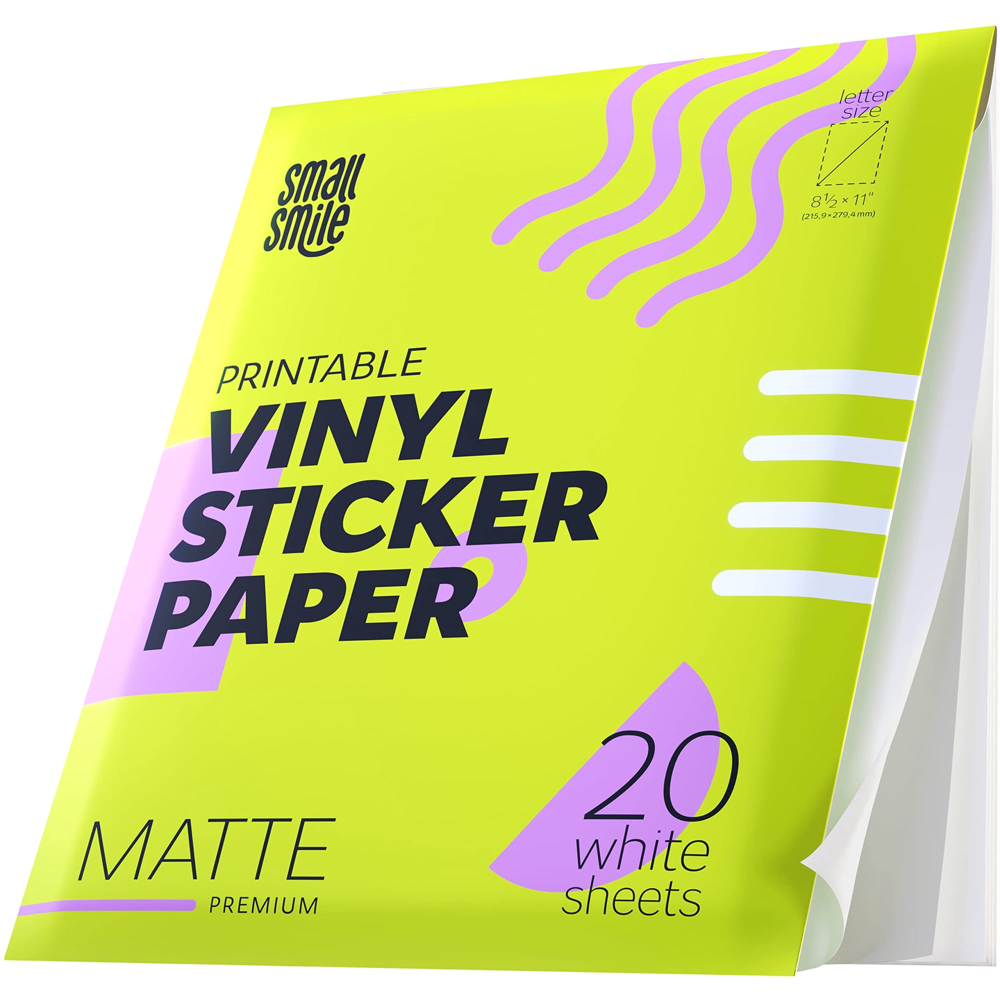 Papel Adhesivo De Vinilo Imprimible Small Smile, 20 Hojas, Acabado Mate, 22 X 28 Cm