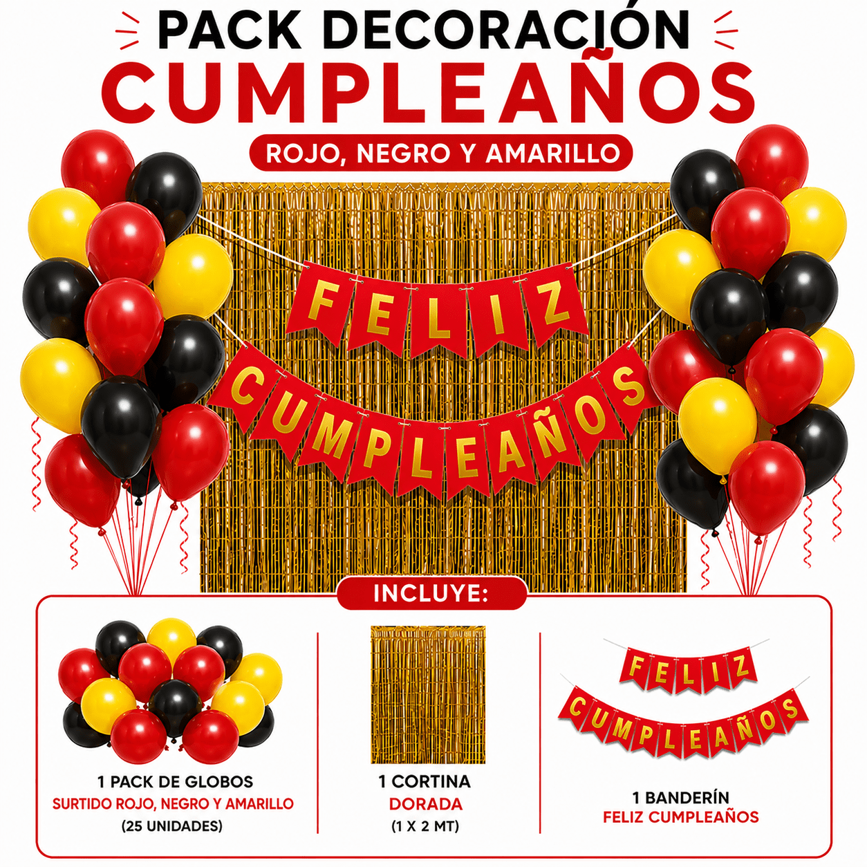 Genérico - Pack Decoracion Cotillon Rojo-negro-amarillo