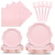 thumbnail image 1 of Set de artículos para fiestas Houuqe, platos de papel rosa y servilletas, 96 unidades, 1 of 6