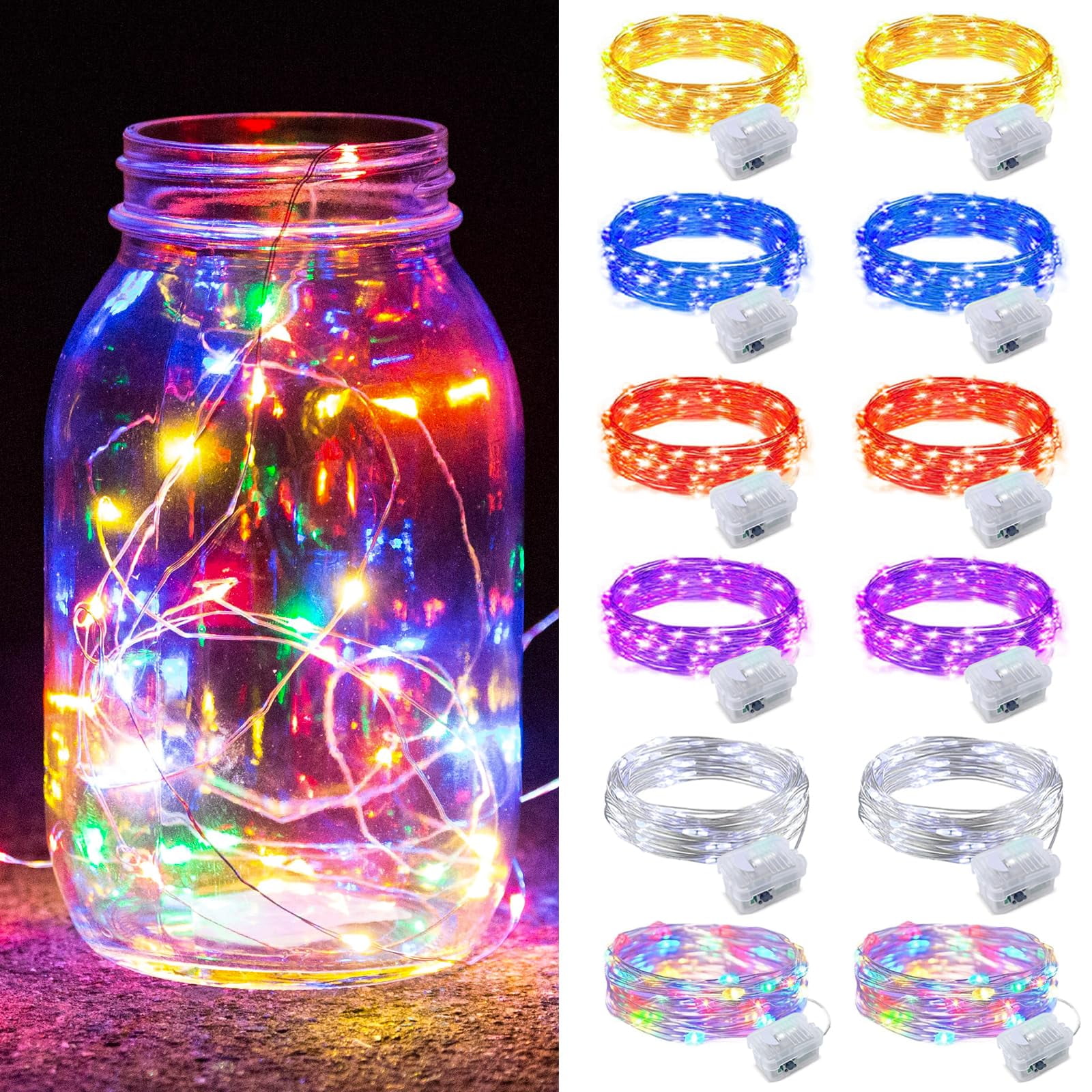 Fairy Lights Zgwj, 20 Luces Led, Funciona Con Pilas, 2 M, Paquete De 12, Colores Mezclados