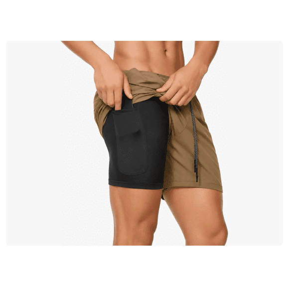 Short Deportivo Hombre Pantalones Cortos Secado Rápido Sport CAQUI TALLA L