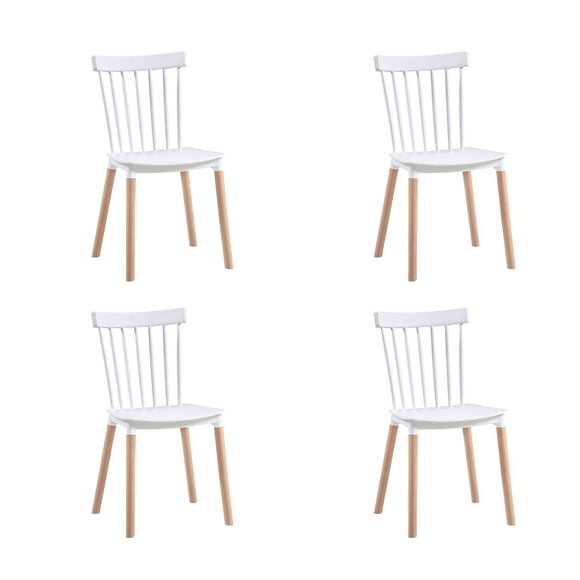 Pack x4 Sillas De Comedor Madera Laqueada Blanca Windsor