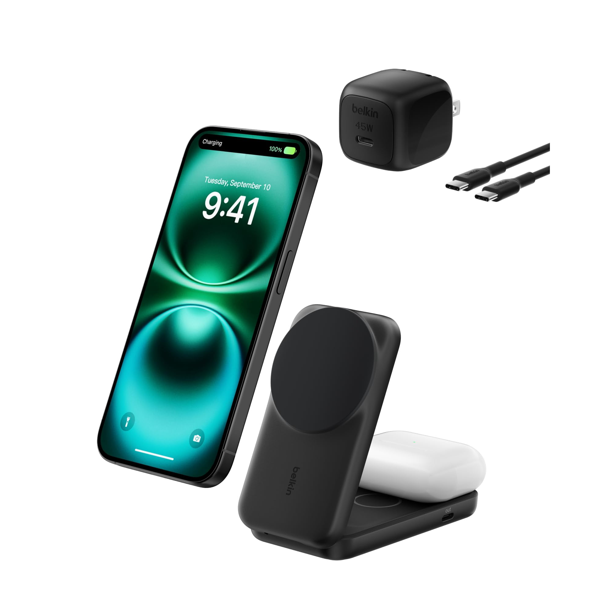 Cargador Inalámbrico 2 En 1 Magsafe Belkin 25w Con Adaptador De 45w