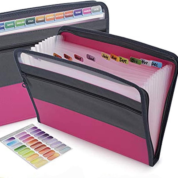 Get Organized with our Expanding File Folder! 13 Pocket Accordion Document Organizer with Sticky Labels, Fabric/Poly Material, Zipper Closure, and Front Pocket for Letter A4 Paper