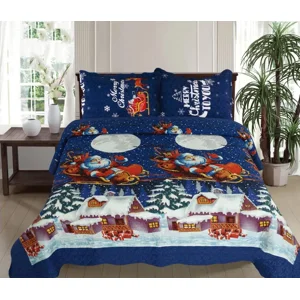 Casadeliacl - Cubrecama Navideño 2 Plaza Quilt De Verano Tf Azul Oscuro Trineo