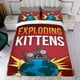 thumbnail image 4 of Gatitos Explosivos Conjunto de sábanas temático, trío de piezas, cómodo y amigable con la piel, diseño único, regalo de decoración para el hogar para familiares, amigos y fans, 90 cm * 190 cm, 4 of 6