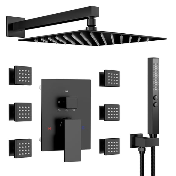 Sistema de ducha STARBATH negro mate con chorros corporales de 30 cm