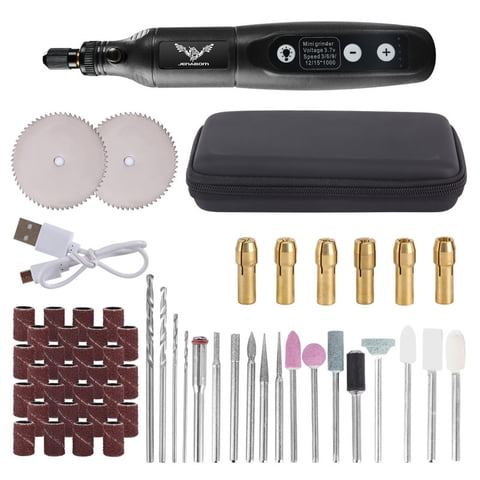 Jenabom - Juego De Herramientas De Rectificado Eléctrico Negro, Que Incluye 58 Accesorios, Herramienta Rotativa Eléctrica Multifunción De Velocidad Ajustable, Adecuada Para Entusiastas Del Bricolaje