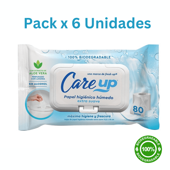 Papel Higiénico Húmedo Care Up 6 Paq X 80 Hojas c/Tapa