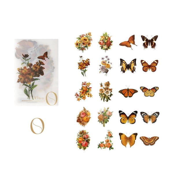 40pcs/pack Vintage Flower Butterfly Decorative PET Stickers for Plant Handbook, Scrapbooking, Journal Planner - Add a Touch of Beauty to Your Projects