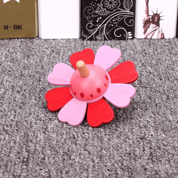 Wooden Gyro Children's Toys, Wooden Painted Flowers Rotating Toys, Hands-on Decompression