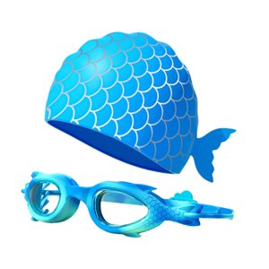 Ioensy - Gafas De Natación De Sirena Con Gorro Ajustable Para Niños Y Niñas, Color Azul
