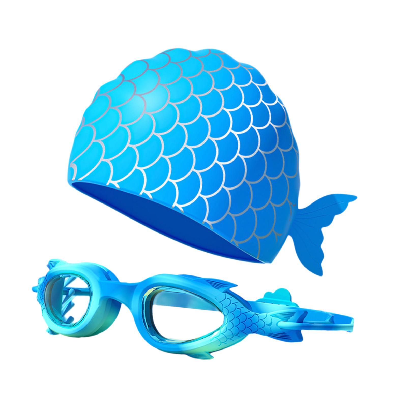 Ioensy - Gafas De Natación De Sirena Con Gorro Ajustable Para Niños Y Niñas, Color Azul