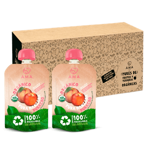 Ama Time - Pack 32 Unid - Puré Manzana Durazno Reciclable 90 Grs