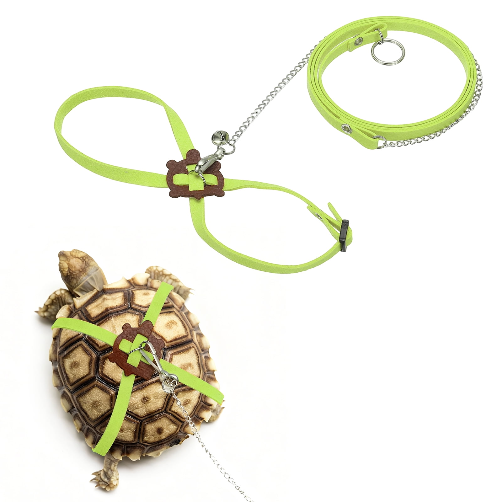 Arnés Ajustable para Tortugas Uxcell con Campana de Cuero Suave Hebilla Giratoria a Prueba de Escape Correa para Caminar Pequeña Verde Lago