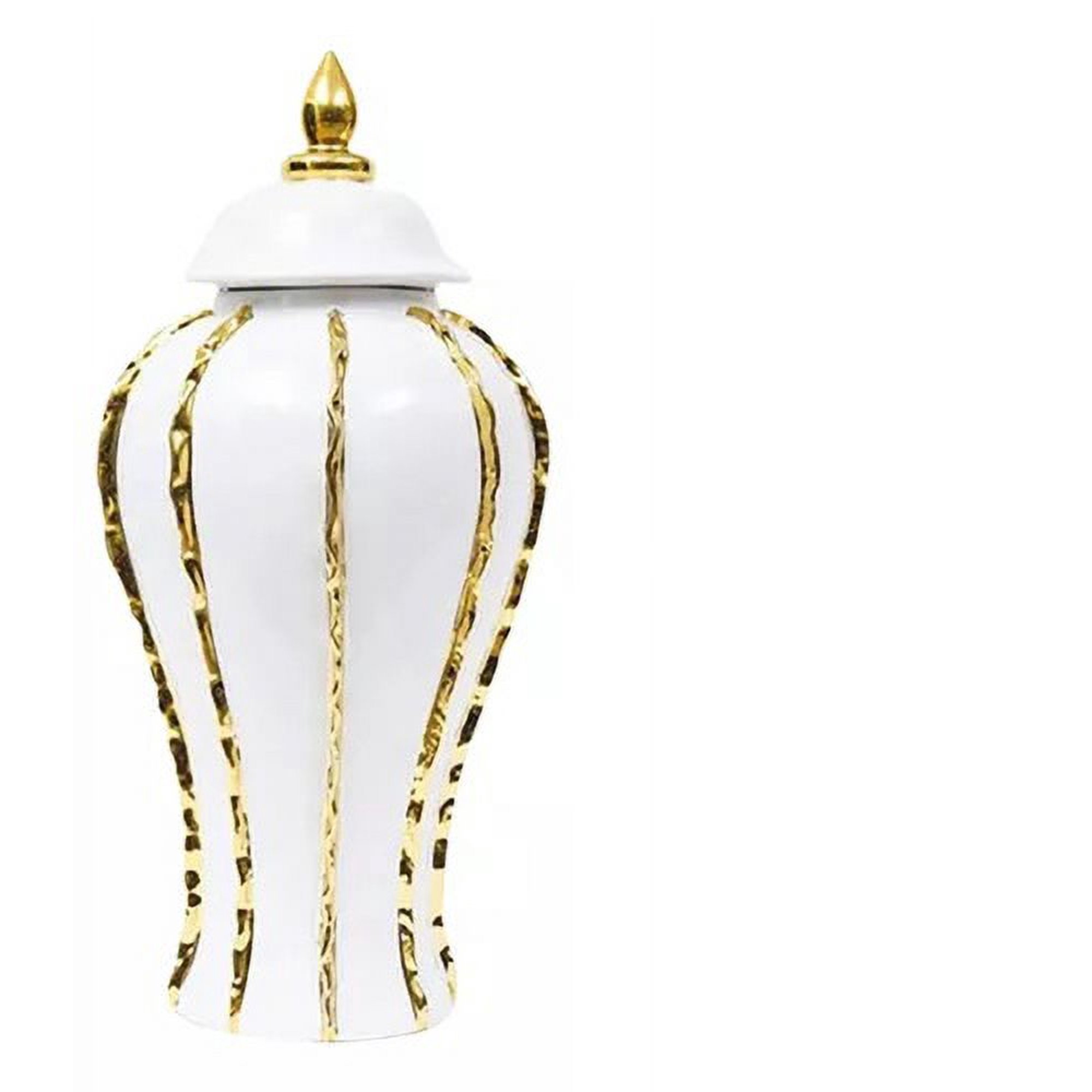 Genérico - Jarrón Florero De Cerámica Dorado Con Blanco Deco