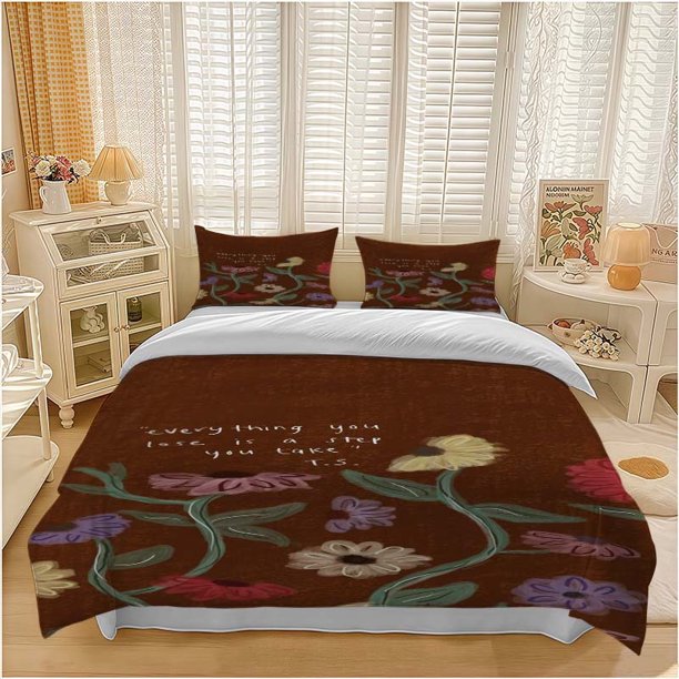 3pcs Floral Elliot Inspirational Quote Illustration Bedding Set Duvet Cover and Pillowcase Set Soft and Comfortable