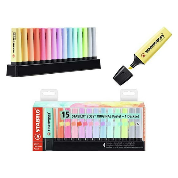 Set 15 Destacadores Stabilo Boss Pastel + Deskset