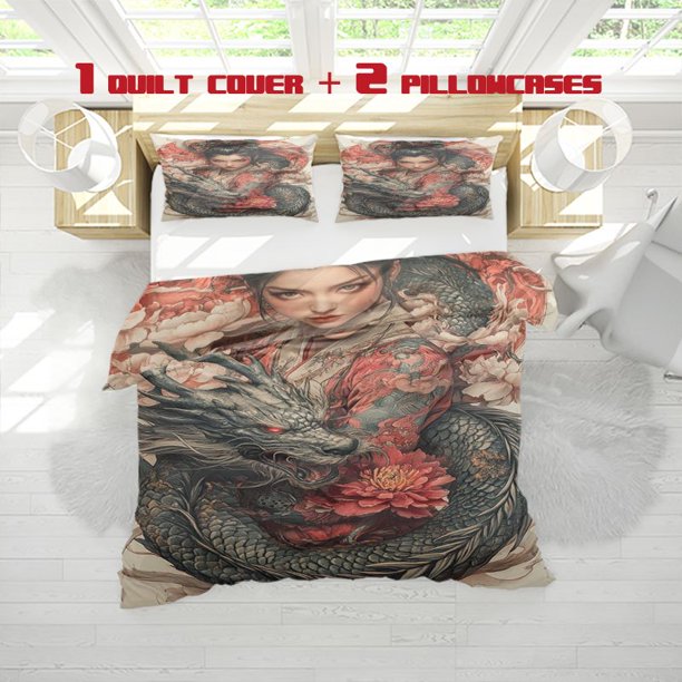 3pcs Tattoo Ideas Printed Three Piece Bedding Set Soft Duvet Cover And Two Pillowcases