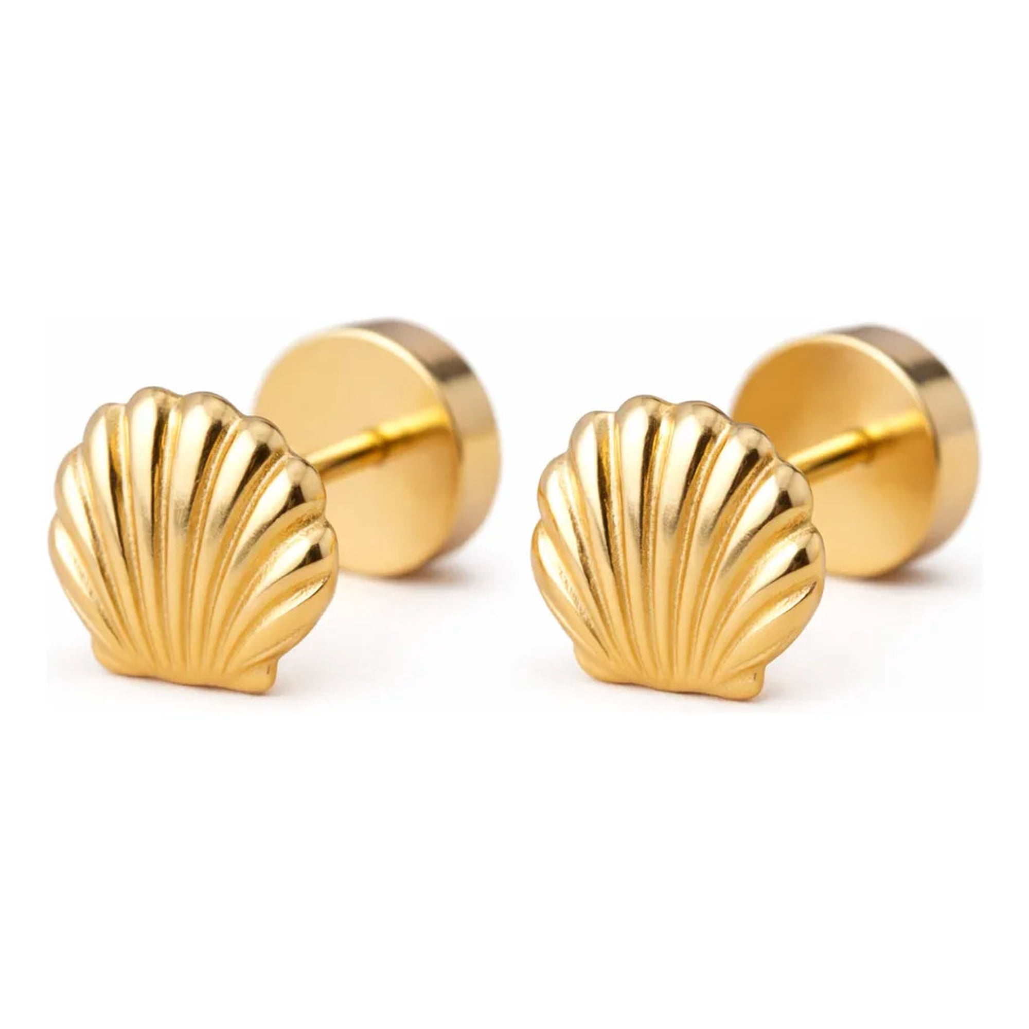Jireh Joyas - Aros Abridores Ostras 5mm Oro 14k Bebé Hipoalergénico Dorado