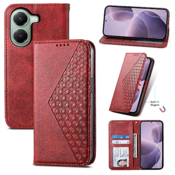 Funda Flip FOXDOCK para Xiaomi Poco X7 Pro , Estilo Billetera con Diseño Rombo, Correa de Mano y Soporte, Uso Diario