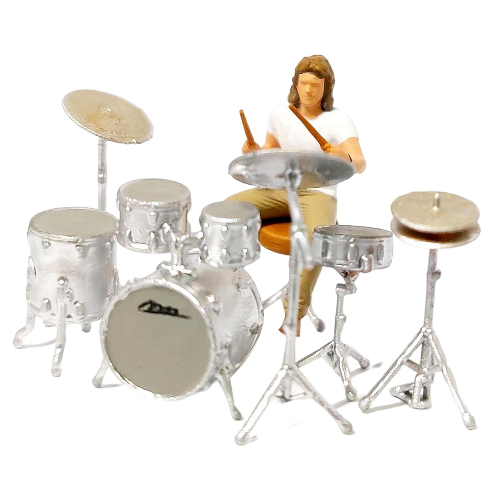 Magideal - Figuras De Música Rock 1/64, Colecciones En Miniatura, Accesorios De Película, Escala S, Micropaisaje Ferroviario, Dioramas De Construcción De Conjunto De Baterista Blanco