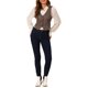 thumbnail image 2 of INSPIRE CHIC Chaqueta sin mangas a cuadros elástica asimétrica con botones y cintura fruncida en V para mujer XL Marrón, 2 of 8