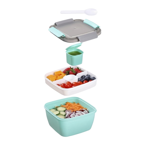 Caja Bento REGALWOVEN para Adultos, Contenedor de Preparación de Comidas a Prueba de Fugas de 1.1L con Taza para Aderezos para Trabajo y Viajes Verde-2