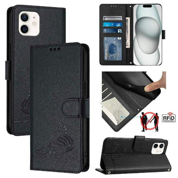 Funda tipo cartera FOXDOCK para iPhone 11 con soporte, ranuras, RFID, diseño de gato