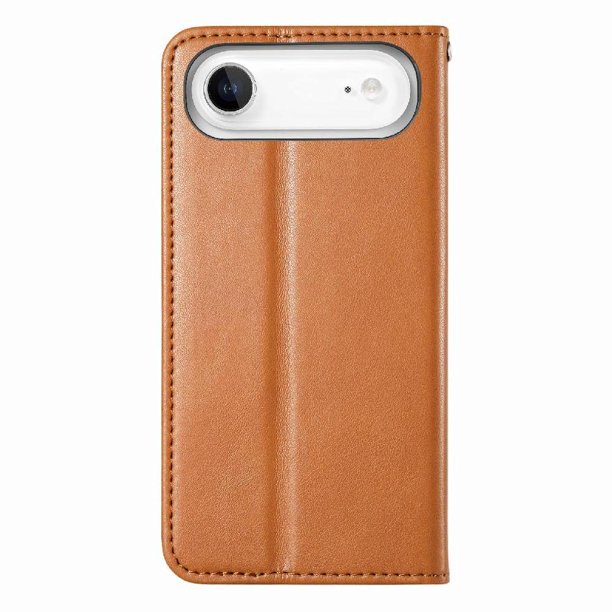 Funda tipo cartera para iPhone 17 Air de piel con cierre magnético, ranuras para tarjetas y correa para la muñeca Marrón