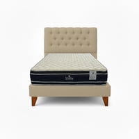 Vitelio - Cama 1 Plaza Beige Capitone + Colchón Ortopedic