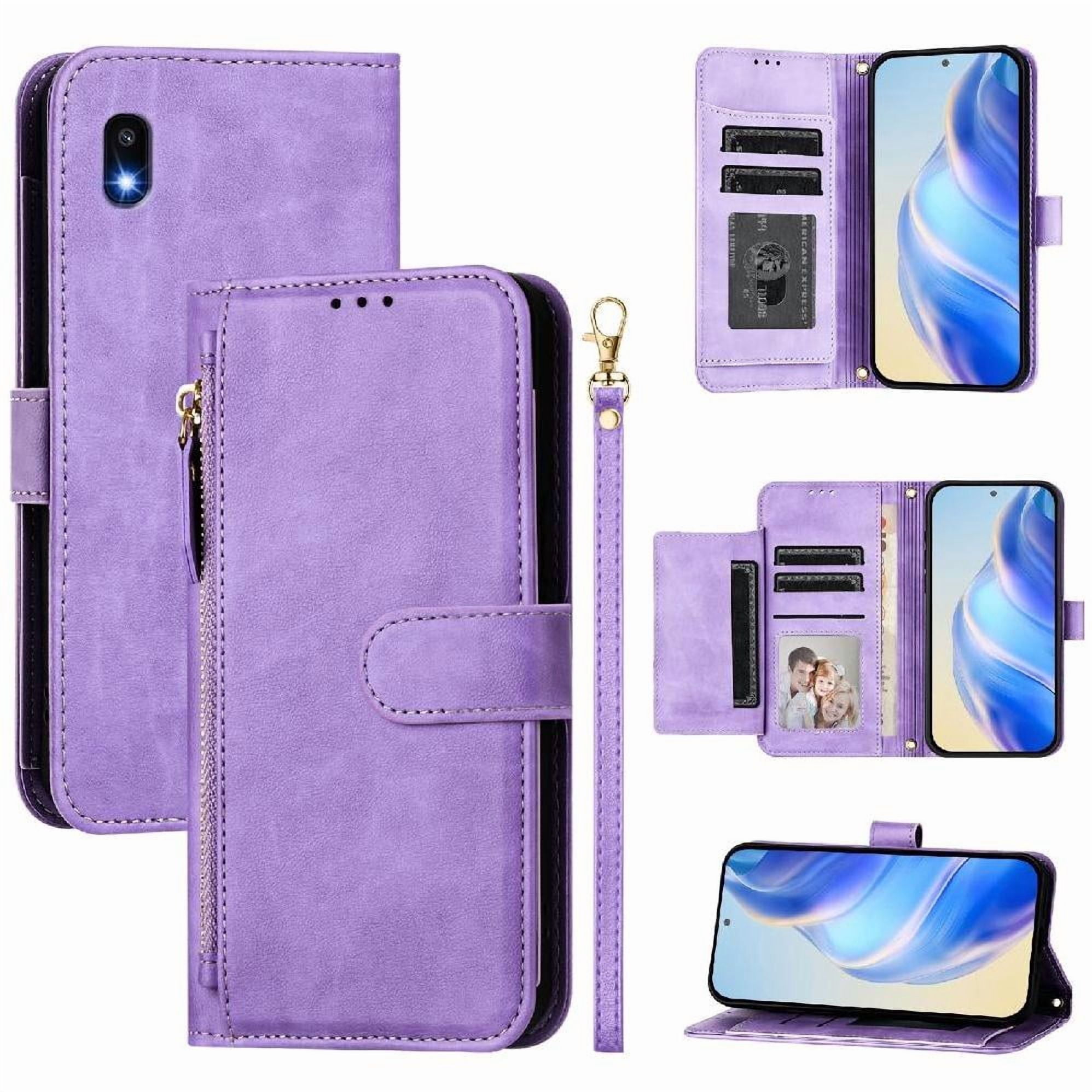 Foxdock - Funda Tipo Billetera Para Samsung Galaxy A10/m10 Con Cremallera Portatarjetas Soporte Correa De Muñeca Cuero Púrpura