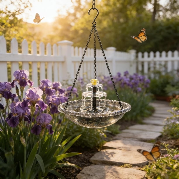 Fuente baño pájaros colgante solar resistente intemperie bomba cuenco jardines césped