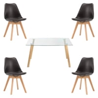 Klik Muebles - Comedor Mesa De Vidrio Nórdica 140X90 Cm + 4 Sillas Tulip Negras