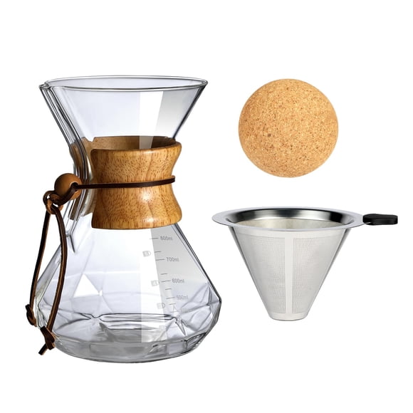 Cafetera para verter HYAXGM de 800 ml con funda de madera
