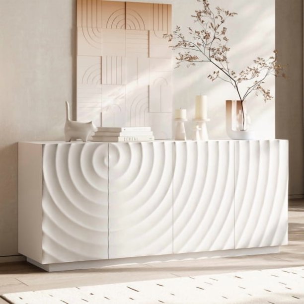 Gabinete de bufé con almacenamiento,4 puertas Moderno Accent Storage Sideboard,Lujoso bufé de gabinete de piso con antidumping independiente para cocina