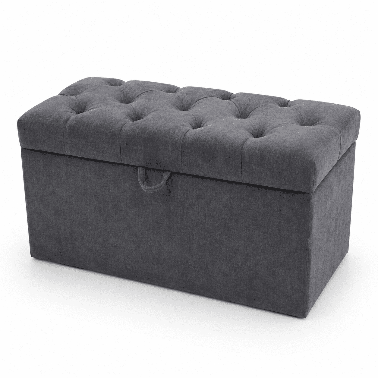 House Decor Fd - Banqueta Con Almacenaje Modelo Capitoné En Lino Afelpado Gris Oscuro 90x45x45