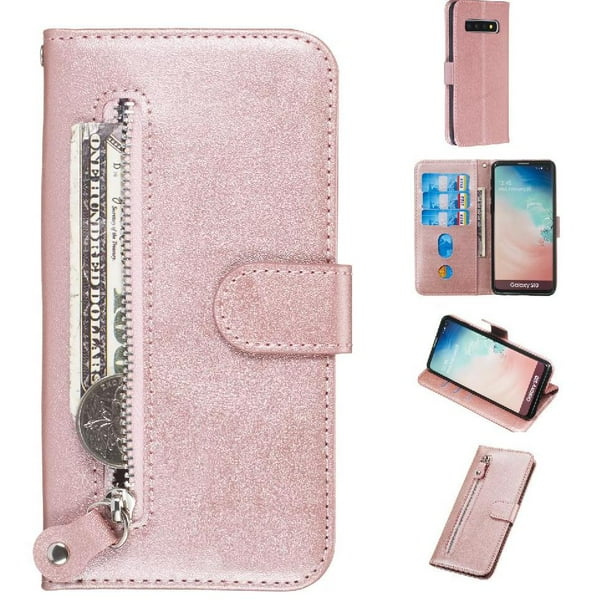 Funda con Cremallera para Samsung Galaxy S10, Carcasa Cartera de Cuero PU con Soporte y Tarjetero