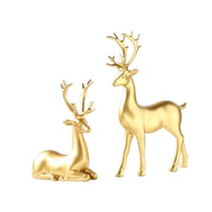 Magideal - 2 Figuras De Reno De Navidad, Esculturas De Reno, Artesanías De Animales, Adornos Para Decoración Del Hogar, Estatuas De Ciervos Para Estantería De Do