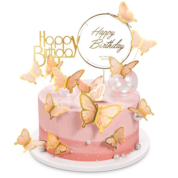 Set de Decoración para Tartas LANGPA 22 Piezas – Mariposas y Mensaje Feliz Cumpleaños