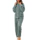 thumbnail image 2 of INSPIRE CHIC Conjunto de Pijama de Felpa Esponjosa para Mujer Cómodo con Manga Larga, Botones, Bolsillos y Cintura Elástica XL Gris Azul, 2 of 6