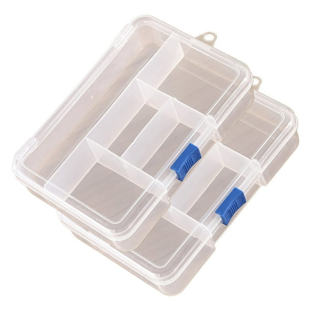 Caja de almacenamiento de plástico transparente de 5 celdas con botón deslizante, caja para guardar joyas, artículos de papelería