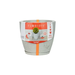Floridis - Macetero Gris Marmol Amsterdam 28Cm Alto Con Plato