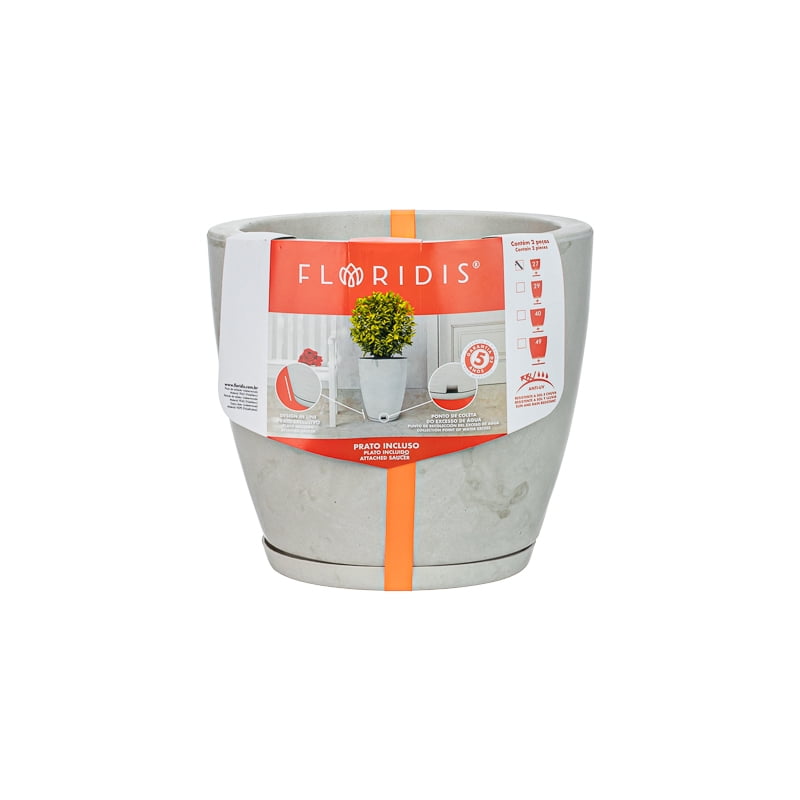 Floridis - Macetero Gris Marmol Amsterdam 28cm Alto Con Plato